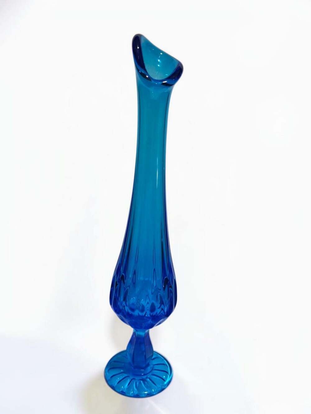 Fenton Thumbprint Colonial Blue Swung Pedestal Vase 11.5"